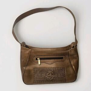 Vintage Brown Leather Tooled Floral Purse - Flap Snap Closure Rugero Horse Roses